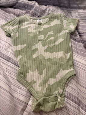 Old Navy Light Green and Cream Camo Ribbed Short-Sleeve One-Piece